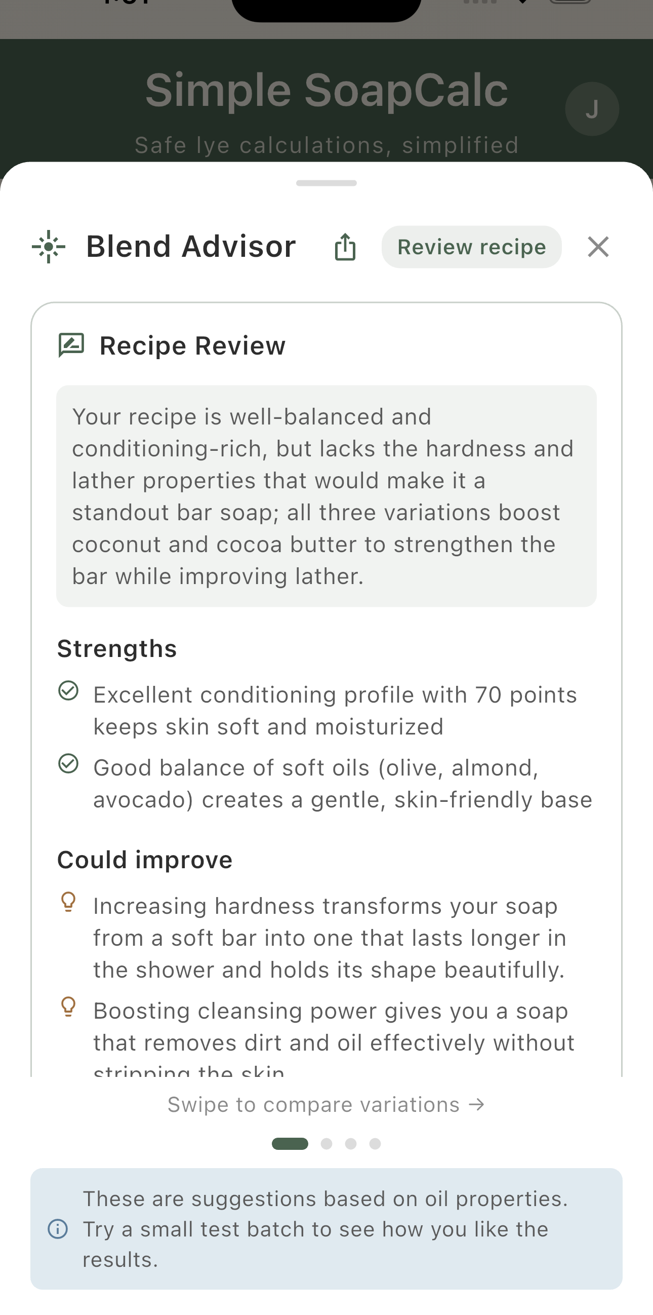 Recipe Review with strengths and improvements