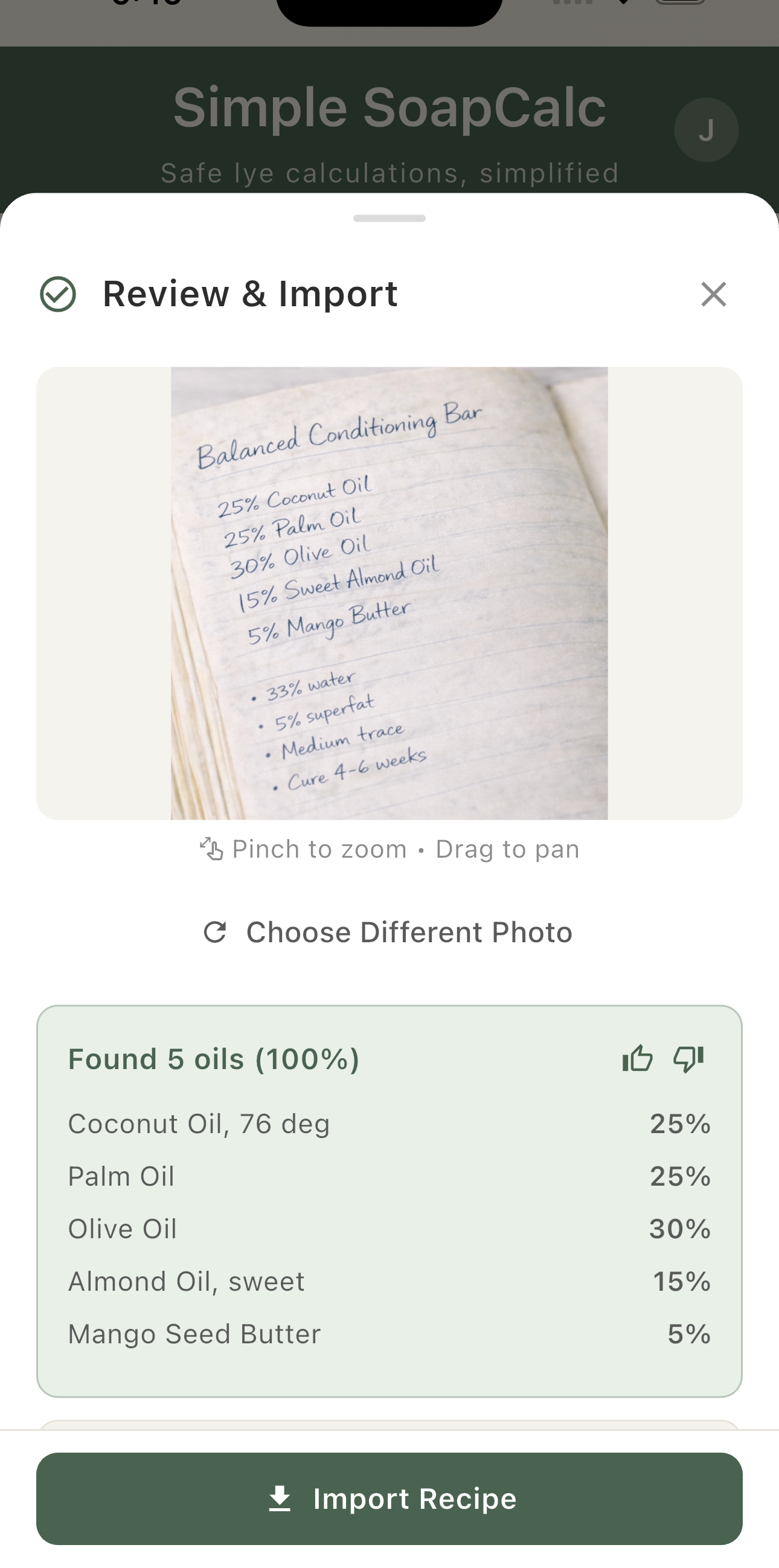 Review and Import — 5 oils matched