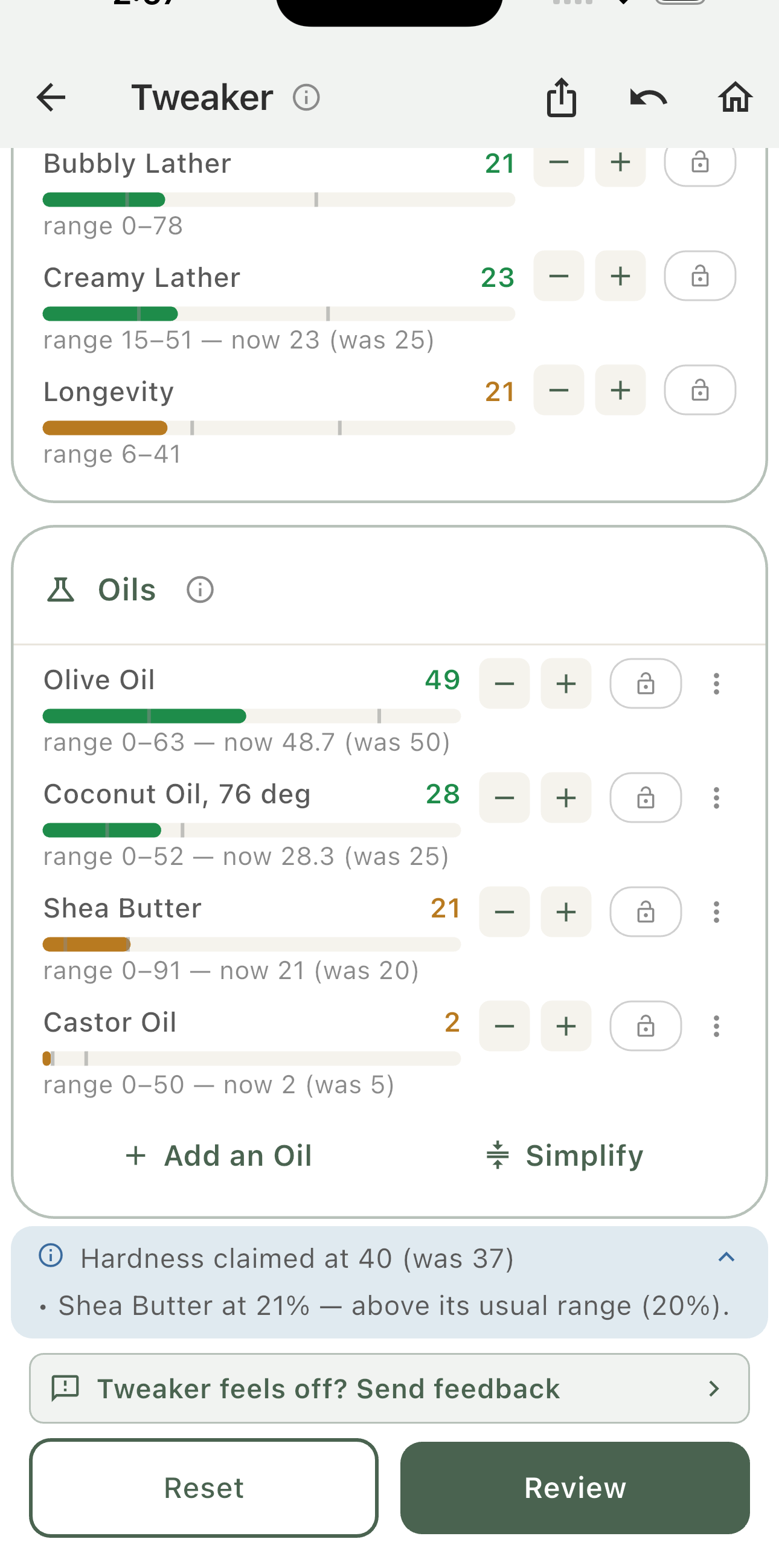The oils rebalanced to reach the new hardness
