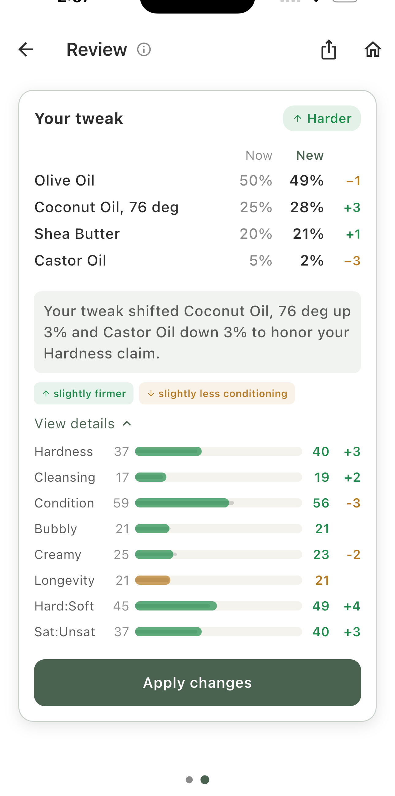 Your tweak: each oil now versus before